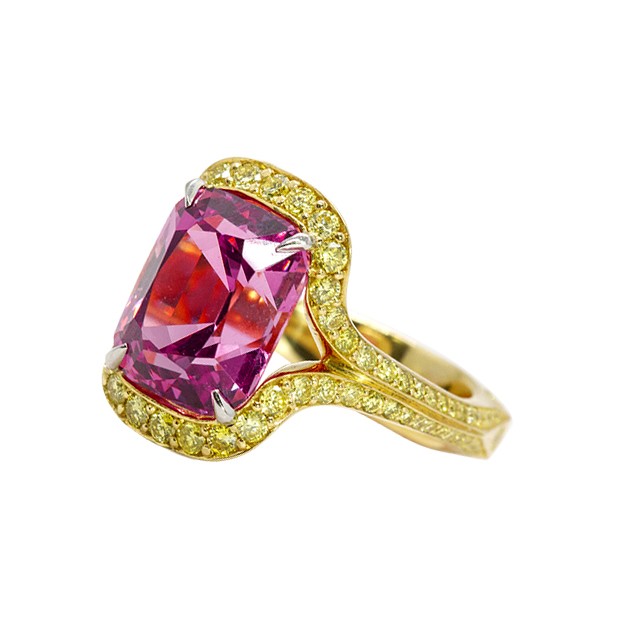18K Peachy Pink Spinel Diamond Ring